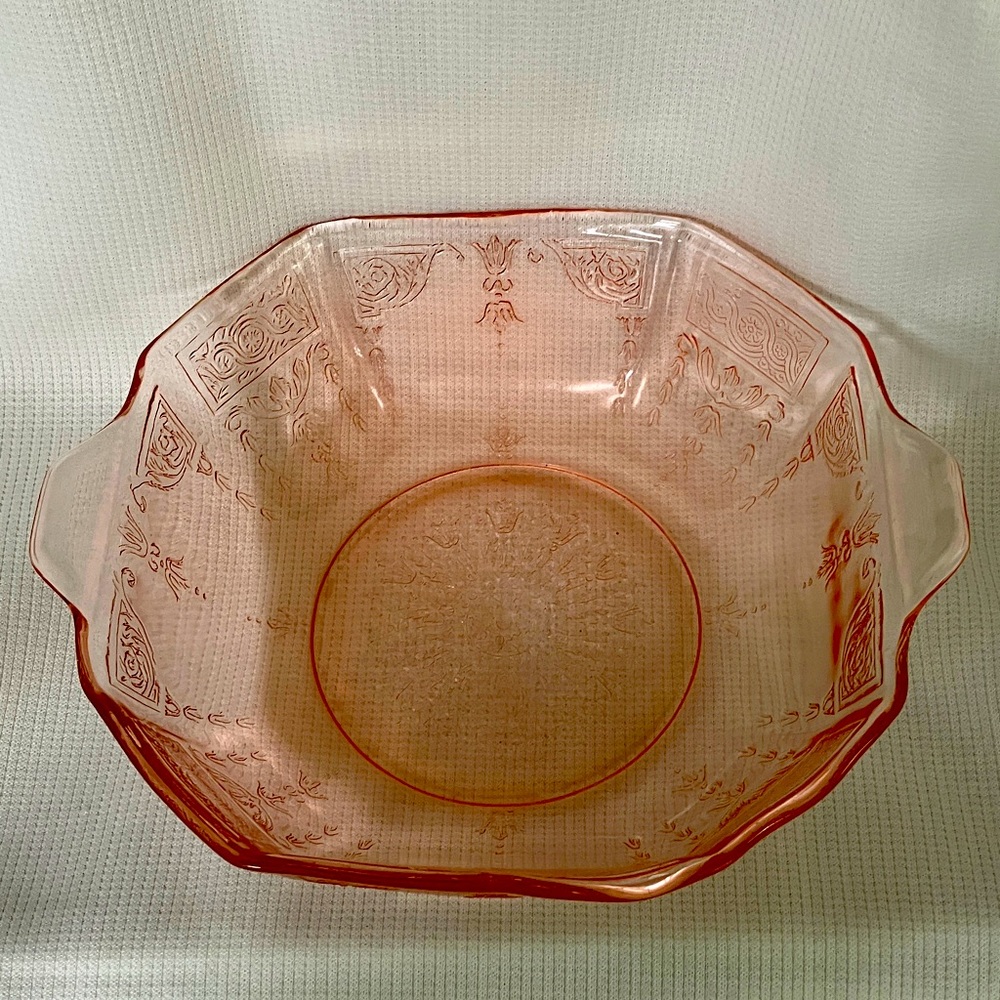 Vintage Anchor Hocking “Princess Pink” Depression Glass Bowl, 9” Octagonal